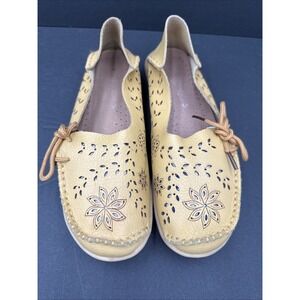 Socofy Loafer Yellow Leather Flat Slip On Moccasin Shoes Bohemian Sz 38 (7.5)